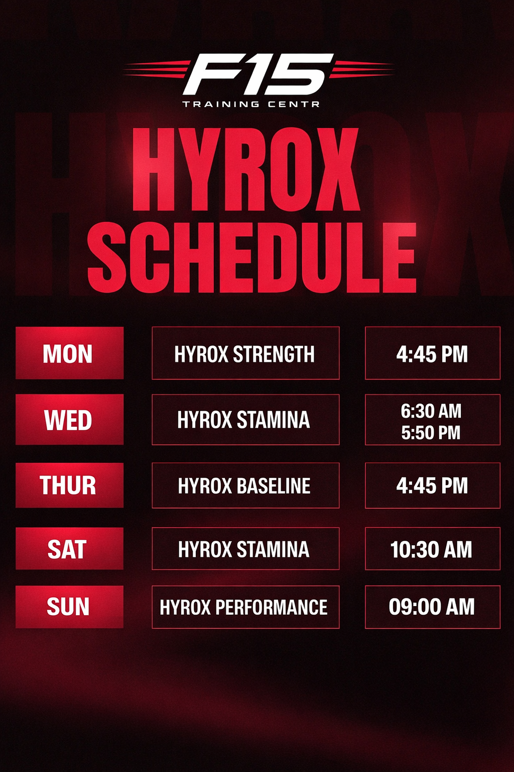 Hyrox weekly schedule